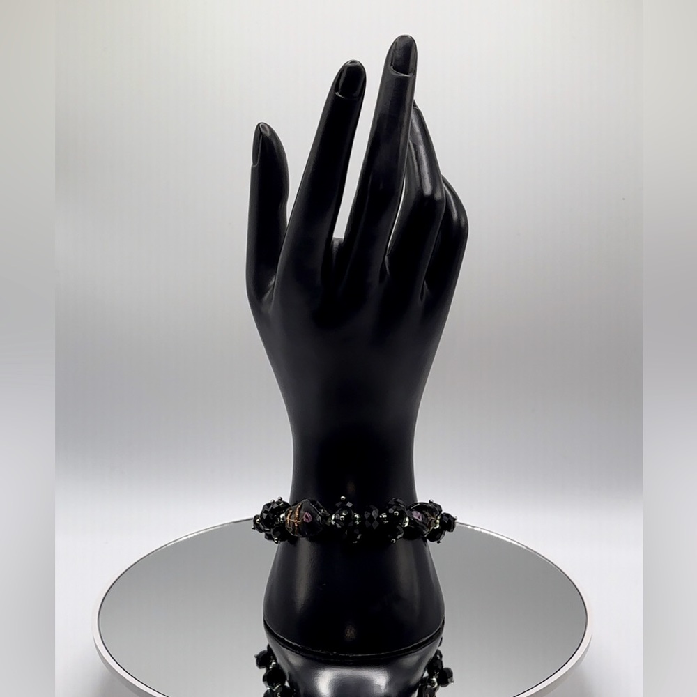 Black Glasswork Austrian Crystal Elastic Bracelet